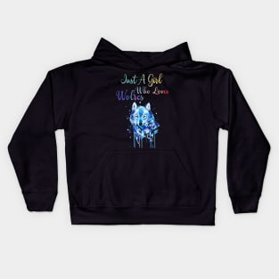 Just A Girl Who Loves Wolves - Watercolor Wolf Gift Kids Hoodie